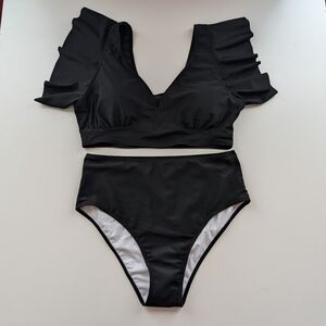 SHEIN Black Ruffle Sleeve Bikini